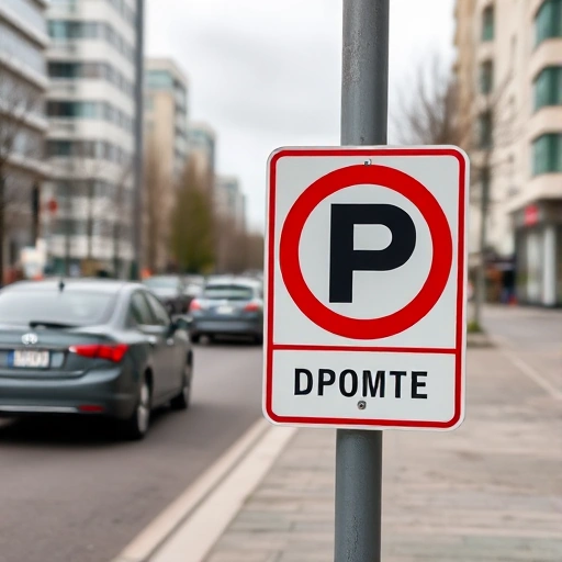 A street scene in Ivanovo featuring a new parking regulation sign with a car icon and a prohibition symbol, no text or digits, modern city background, cars parked, no license plates, no written signs