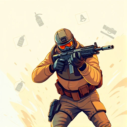 A dynamic, high-energy illustration of a professional CS:GO player in mid-action, wearing tactical gear, aiming a rifle with focus, surrounded by subtle visual cues of strategy like floating icons of smoke grenades, flashbangs, and map callouts (e.g., 'A Site', 'B Long'), set in a stylized, slightly abstract version of Dust II with glowing outlines and motion blur to convey speed and precision, vibrant but clean color palette with emphasis on cool blues and warm oranges, no text or logos visible