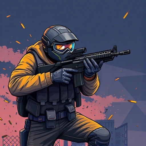A dynamic and vibrant illustration of a CS:GO player in mid-action, wearing tactical gear, holding a rifle with focus and determination, surrounded by subtle game-inspired elements like floating smoke, bullet trails, and a faint map outline in the background, conveying energy, strategy, and victory, in a clean, high-detail smallHQ style