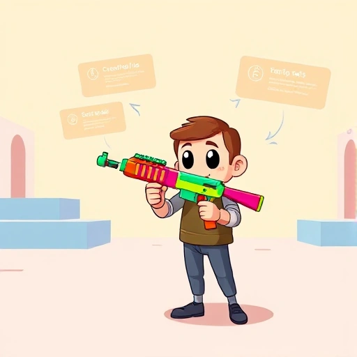 A cheerful beginner-friendly scene featuring a cartoon-style character holding a colorful CS:GO weapon like a neon-painted AK-47, standing in a bright, simplified training map with floating tutorial icons (like crosshair tips and movement arrows), soft glowing UI elements showing basic stats, and a smiling expression — all in a clean, vibrant, low-poly aesthetic with soft lighting and no text or logos