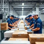A professional and trustworthy corporate image representing the reliability and experience of the company Uni-Pak: a modern industrial facility with clean production lines, workers in uniform inspecting high-quality packaging materials, subtle branding elements like a sleek logo on equipment or uniforms, soft natural lighting conveying stability and competence, no people's faces clearly visible to maintain focus on process and quality